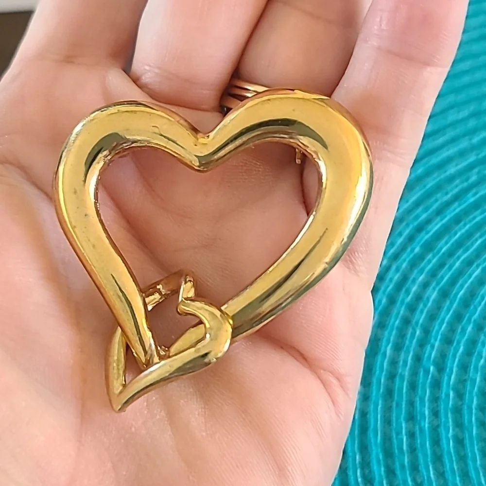 Elegant Gold Toned Double Heart Brooch